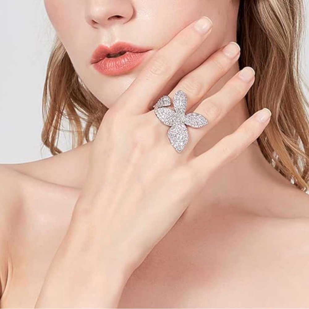 Amazon Silver Double Finger Ring, Statement Big Butterfly Open Adjustable